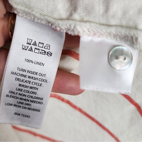C&C California Top White Linen Red Stripes Sleeveless Button Up Shirt Blouse L - Picture 7 of 14
